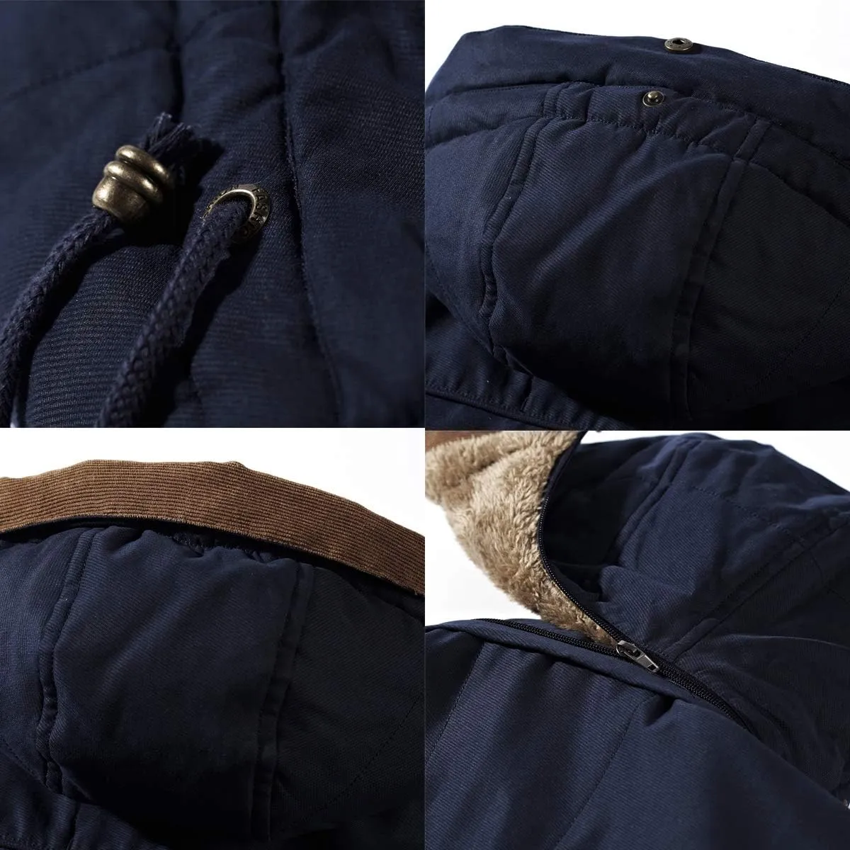 PRIJOUHE Men's Winter Coats Down Jackets Outerwear Long Cotton Coat Men Thick Warm Fur Jacket Coat Overcoat