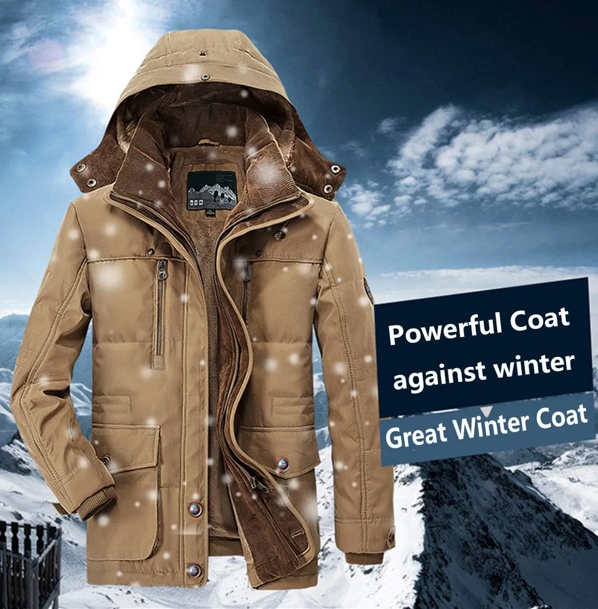 PRIJOUHE Men's Winter Coats Down Jackets Outerwear Long Cotton Coat Men Thick Warm Fur Jacket Coat Overcoat