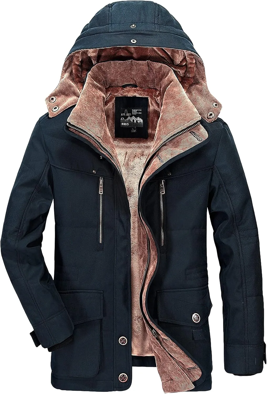 PRIJOUHE Men's Winter Coats Down Jackets Outerwear Long Cotton Coat Men Thick Warm Fur Jacket Coat Overcoat