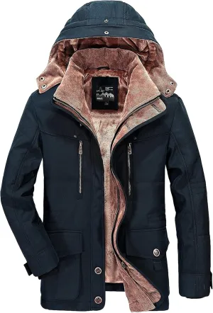 PRIJOUHE Men's Winter Coats Down Jackets Outerwear Long Cotton Coat Men Thick Warm Fur Jacket Coat Overcoat