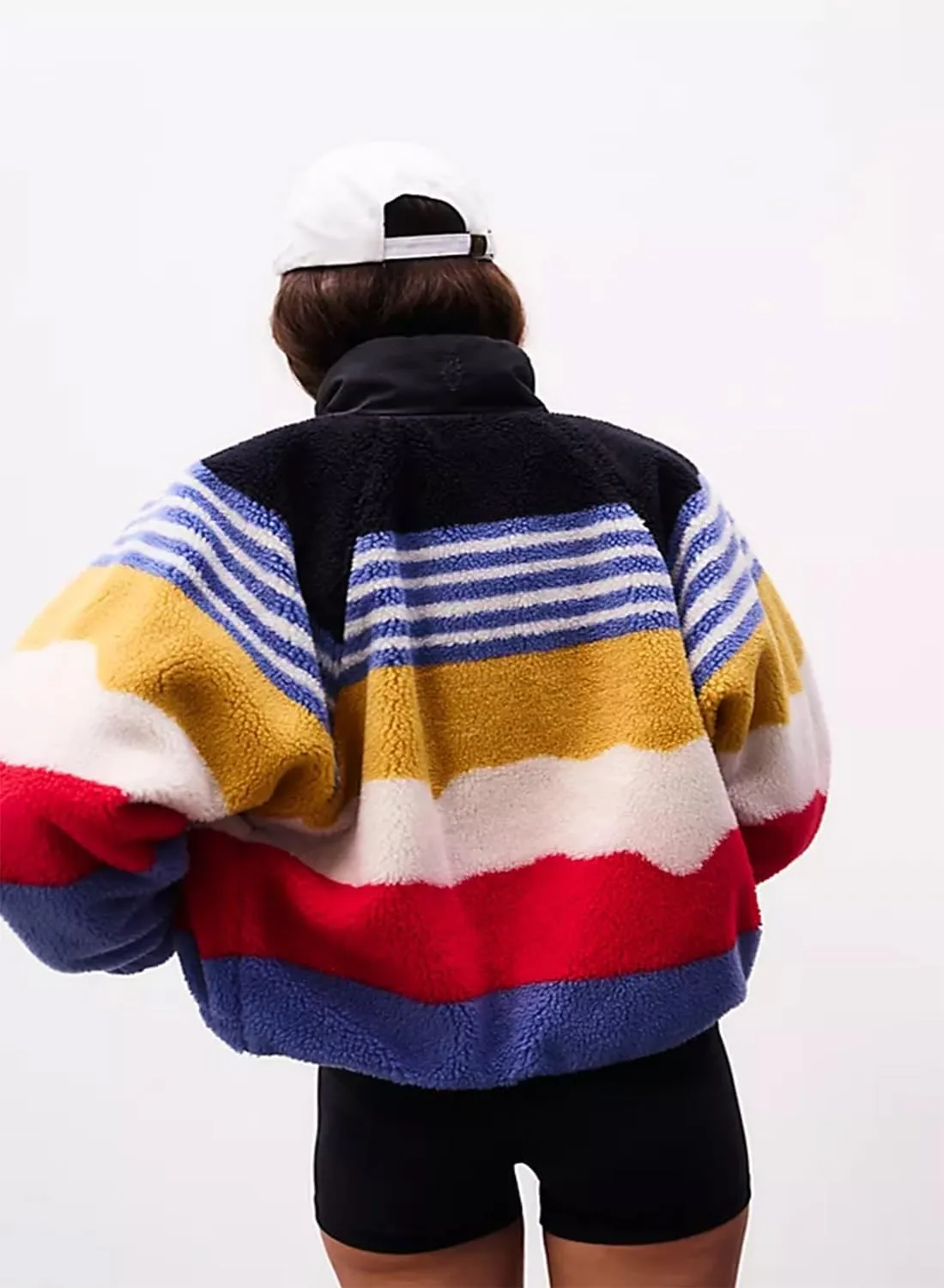 Printed Sherpa Jacket for Women Long Sleeve Button Down Fuzzy Fleece Coat Y2K Outerwear with Pockets