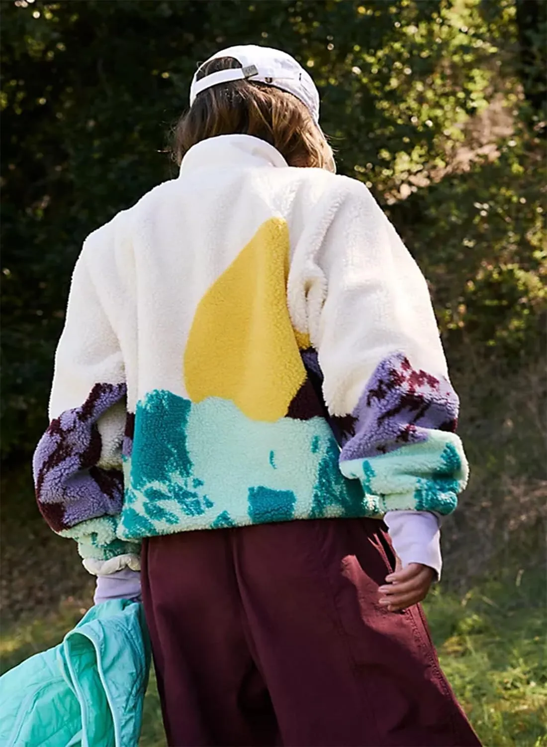 Printed Sherpa Jacket for Women Long Sleeve Button Down Fuzzy Fleece Coat Y2K Outerwear with Pockets