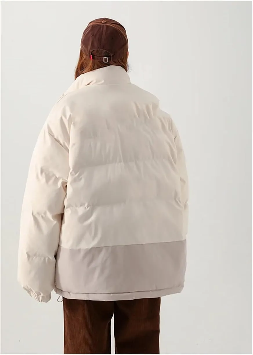Pulcykp Women's Down Jackets Winter Stand Collar Splicing Thicken Puffer Coat Cotton Padded Outwear