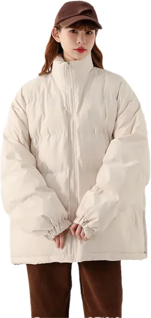 Pulcykp Women's Down Jackets Winter Stand Collar Splicing Thicken Puffer Coat Cotton Padded Outwear