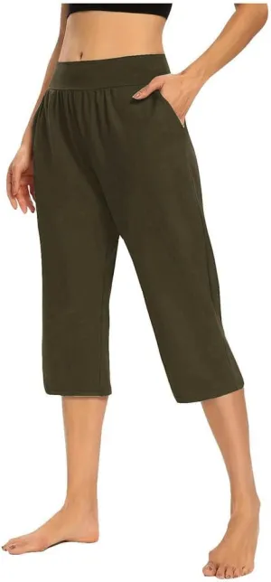 Pull On Capris for Women Dressy Casual Stretch Lightweight Capri Elastic High Waist Lounge Pants 2025 Summer