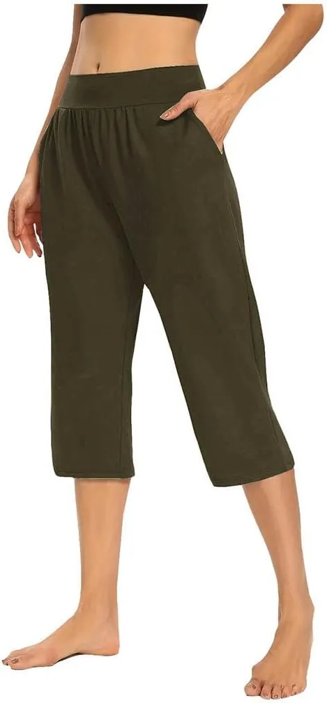 Pull On Capris for Women Dressy Casual Stretch Lightweight Capri Elastic High Waist Lounge Pants 2025 Summer