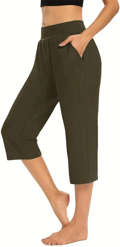 Pull On Capris for Women Dressy Casual Stretch Lightweight Capri Elastic High Waist Lounge Pants 2025 Summer