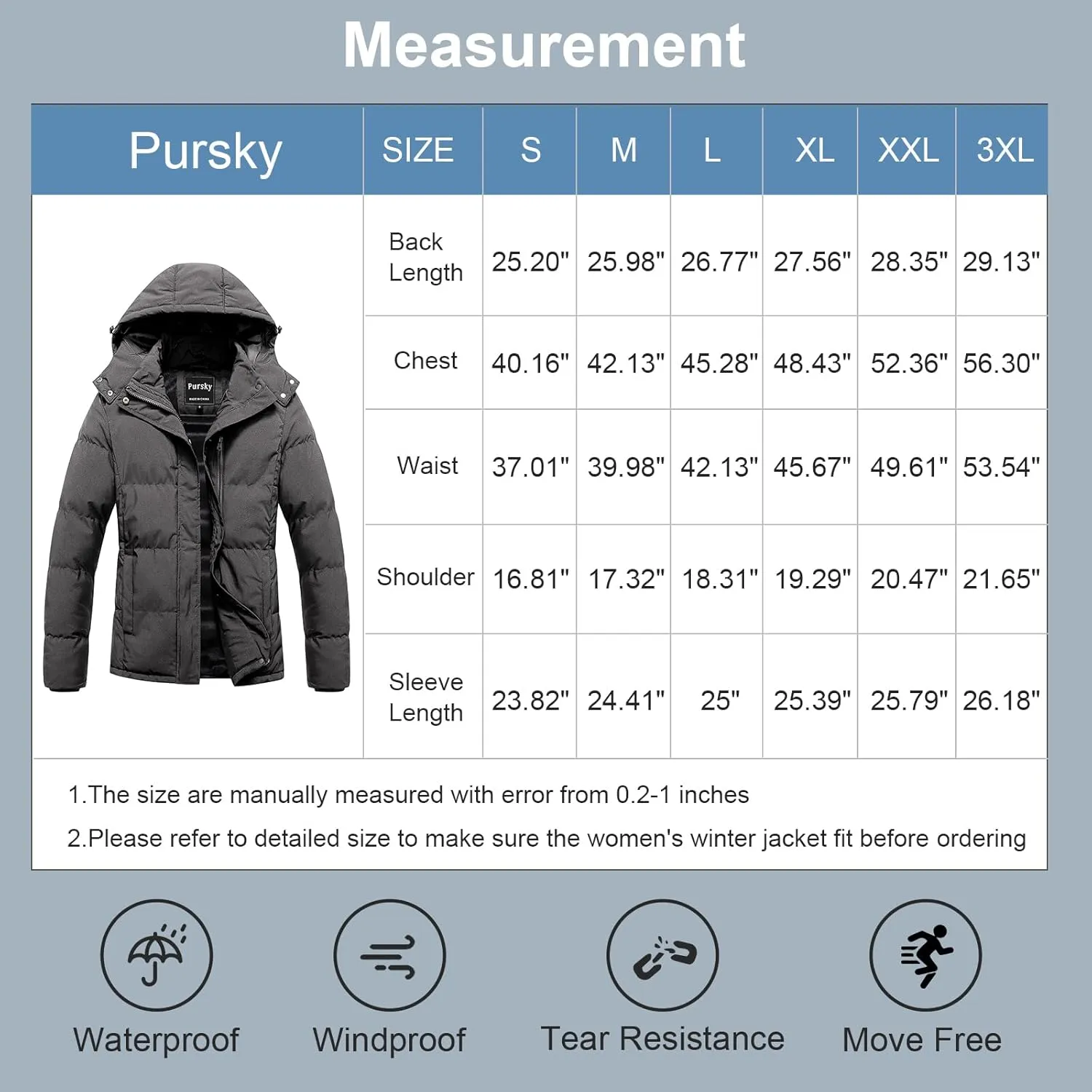 Pursky Women's Warm Winter Thicken Coat Waterproof Cropped Jackets Parka With Removable Hood