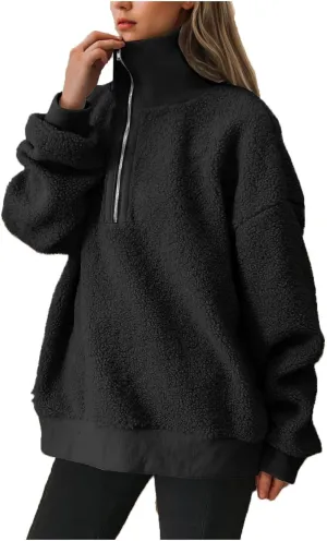 Quarter Zip Pullover Womens Sherpa Jackets Fleece Fuzzy Sweatshirt Casual Winter Coats Fashion Fall 2024 Outerwear