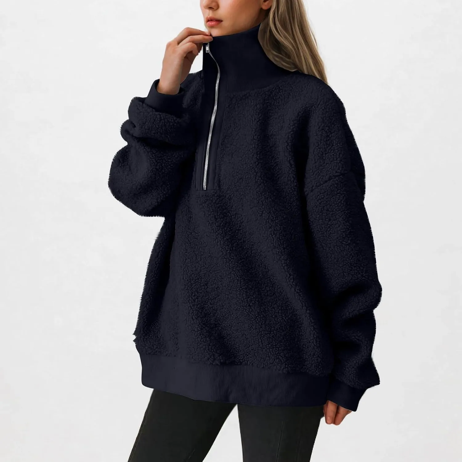 Quarter Zip Pullover Womens Sherpa Jackets Fleece Fuzzy Sweatshirt Casual Winter Coats Fashion Fall 2024 Outerwear