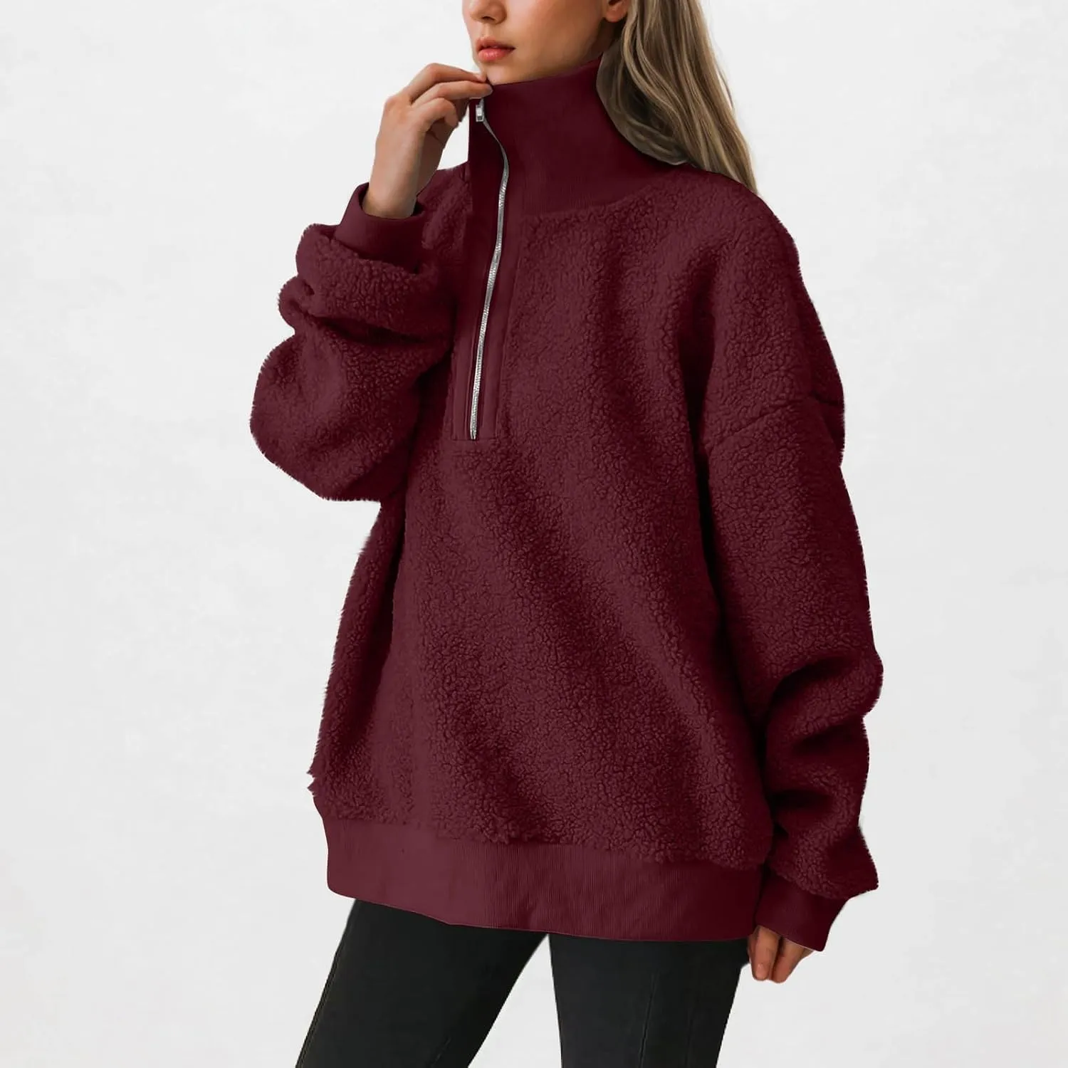 Quarter Zip Pullover Womens Sherpa Jackets Fleece Fuzzy Sweatshirt Casual Winter Coats Fashion Fall 2024 Outerwear