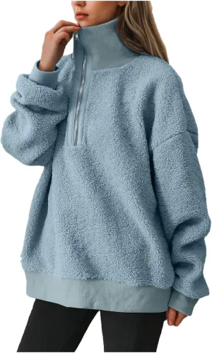 Quarter Zip Pullover Womens Sherpa Jackets Fleece Fuzzy Sweatshirt Casual Winter Coats Fashion Fall 2024 Outerwear