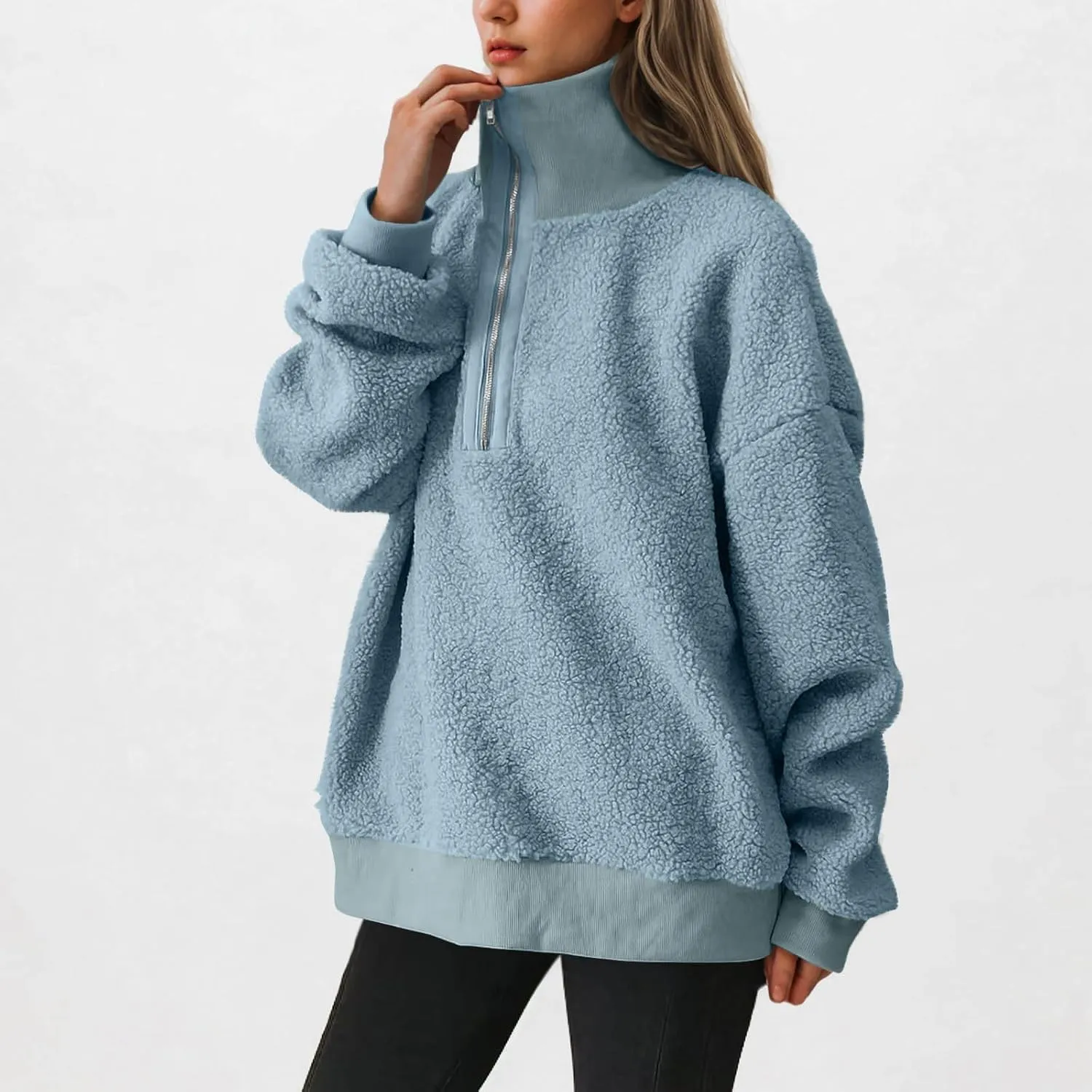 Quarter Zip Pullover Womens Sherpa Jackets Fleece Fuzzy Sweatshirt Casual Winter Coats Fashion Fall 2024 Outerwear
