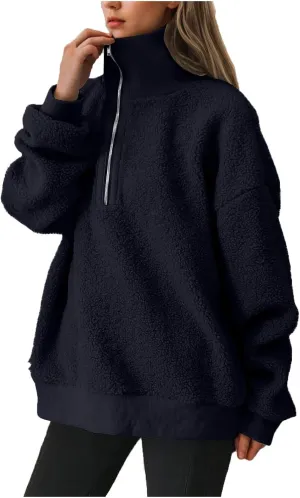 Quarter Zip Pullover Womens Sherpa Jackets Fleece Fuzzy Sweatshirt Casual Winter Coats Fashion Fall 2024 Outerwear