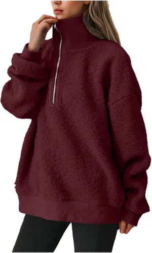 Quarter Zip Pullover Womens Sherpa Jackets Fleece Fuzzy Sweatshirt Casual Winter Coats Fashion Fall 2024 Outerwear