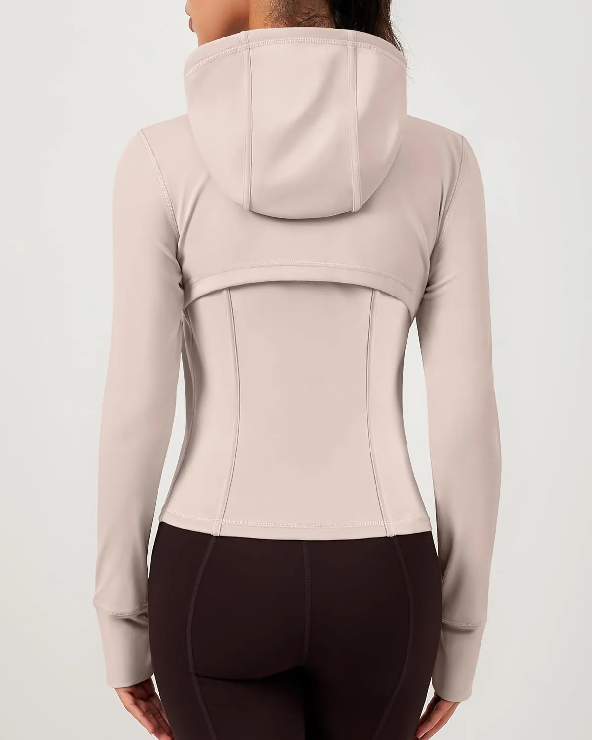 QUEENIEKE Hooded Workout Jacket for Women - Zip Up Athletic Running BBL Jacket Croped Tops with Back Mesh Vent & Thumb Holes