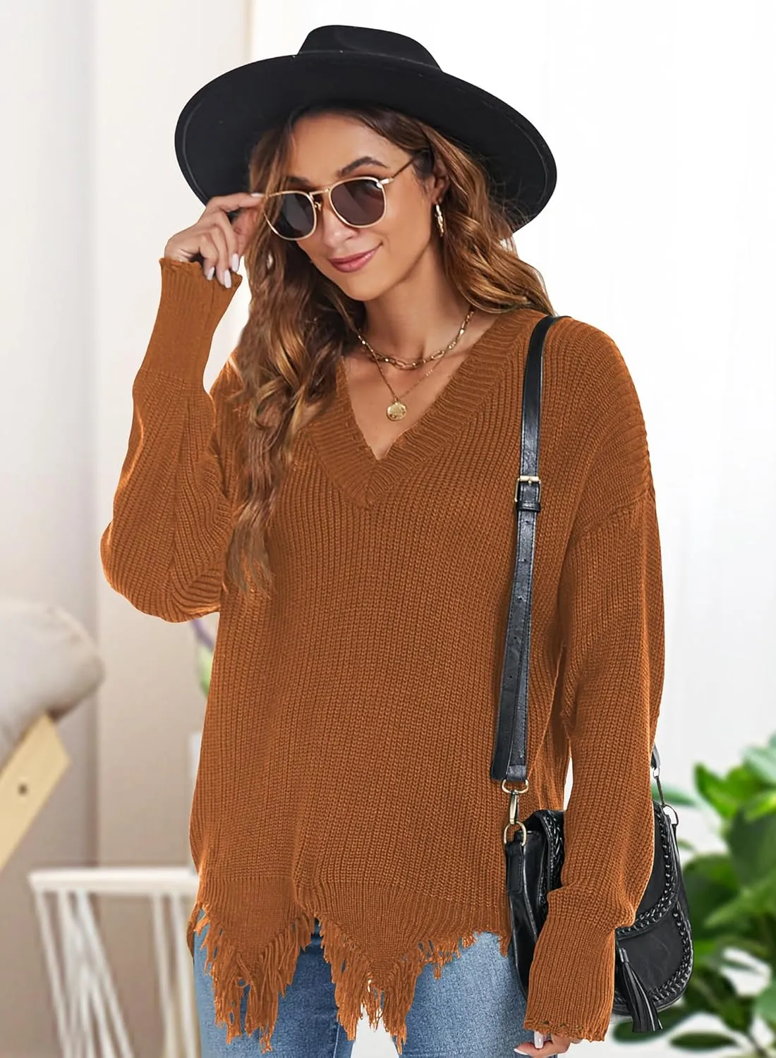 RANPHEE Womens Slouchy Long Sleeve Sweaters Fall Off The Shoulder Cute Baggy Pullover Sweater