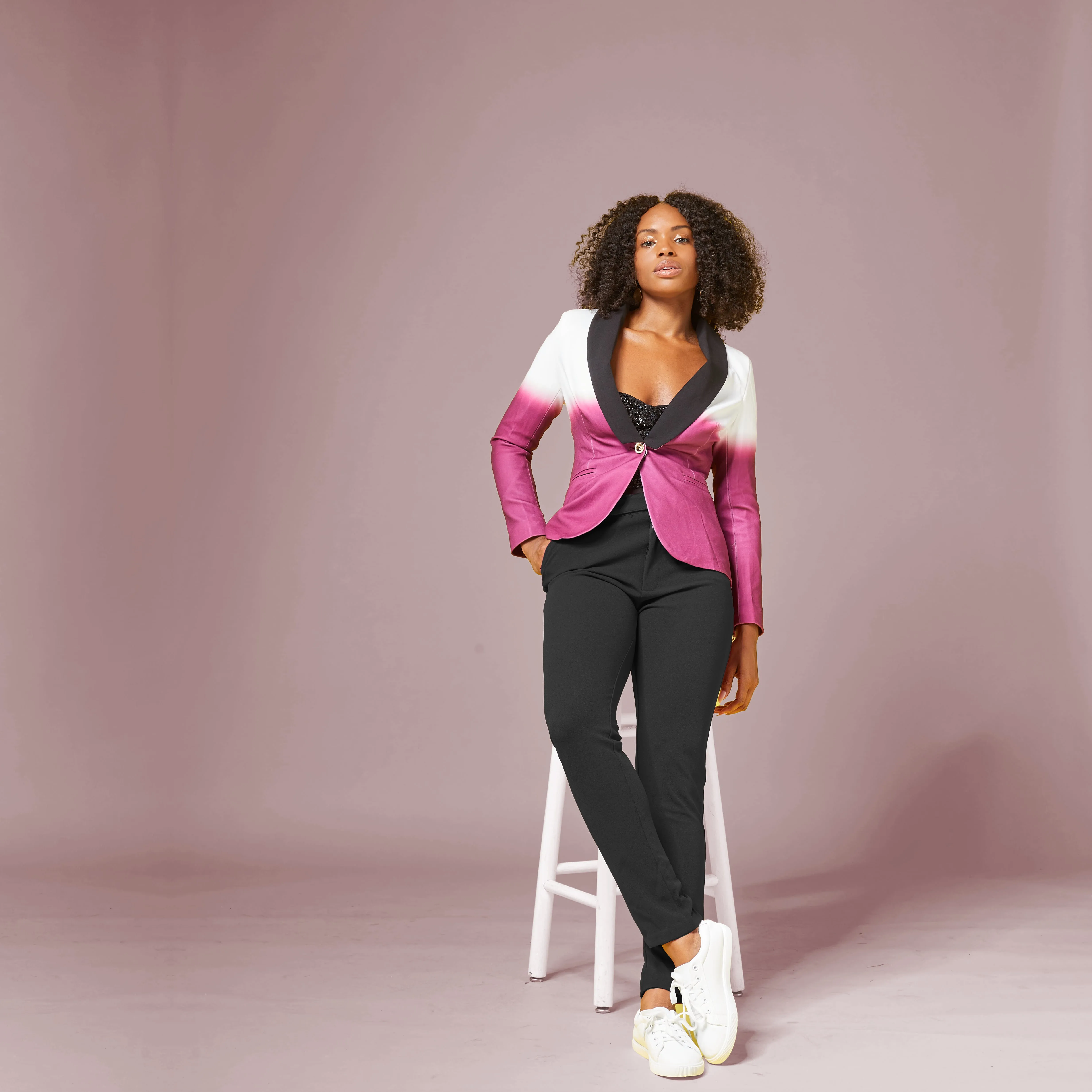 Rebellious Ombre Stretch Blazer - Fuchsia Ombre