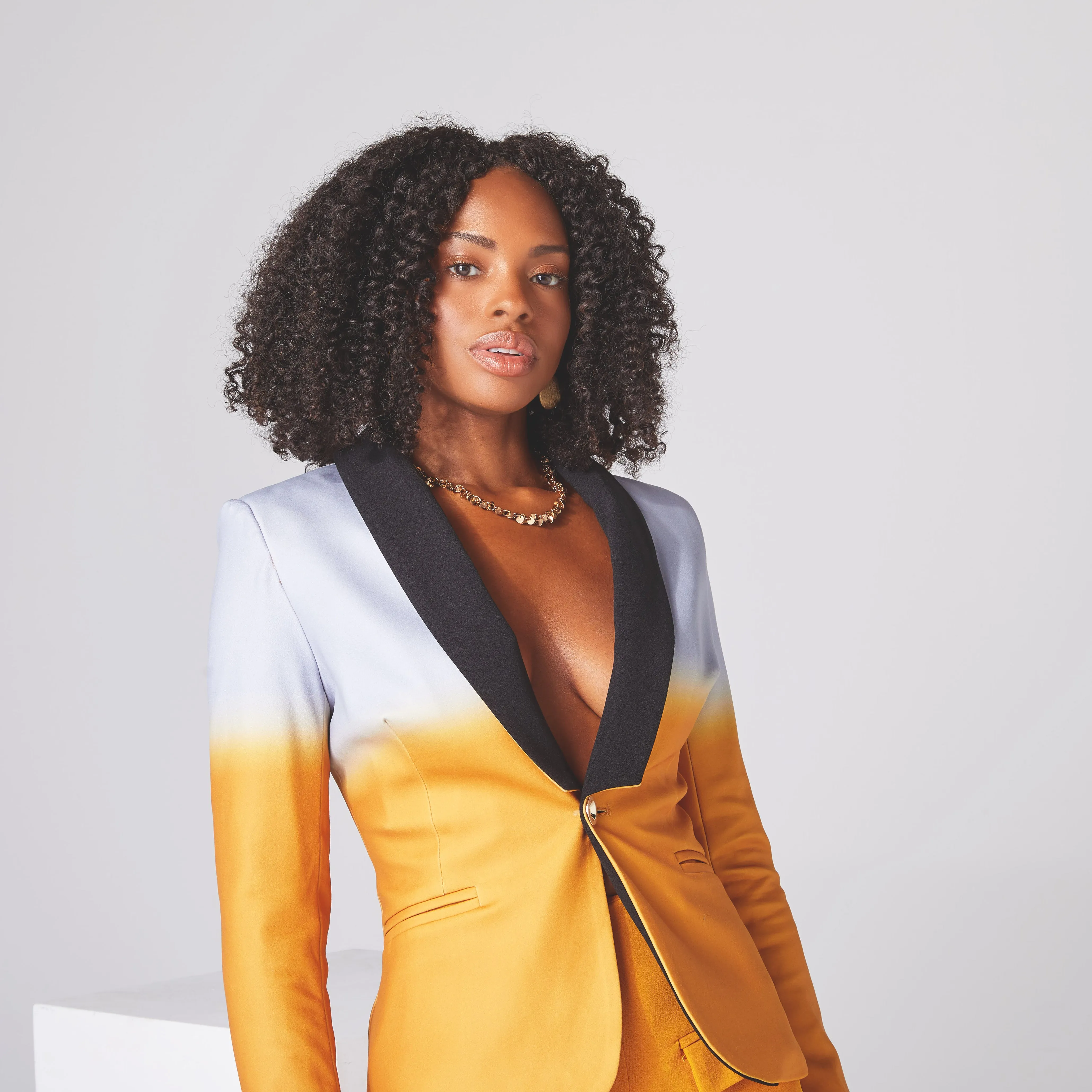 Rebellious Ombre Stretch Blazer - Mustard Gold Ombre