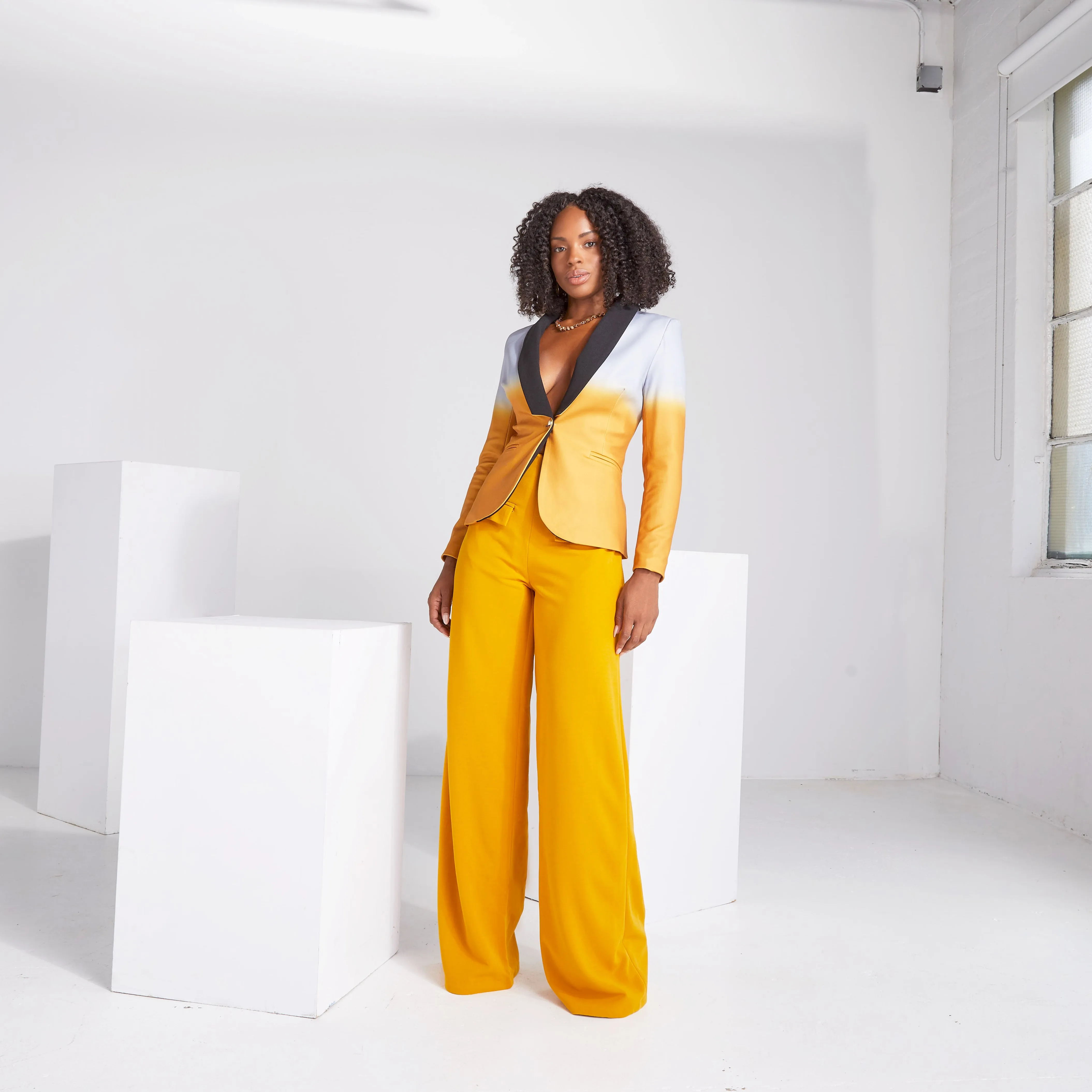 Rebellious Ombre Stretch Blazer - Mustard Gold Ombre
