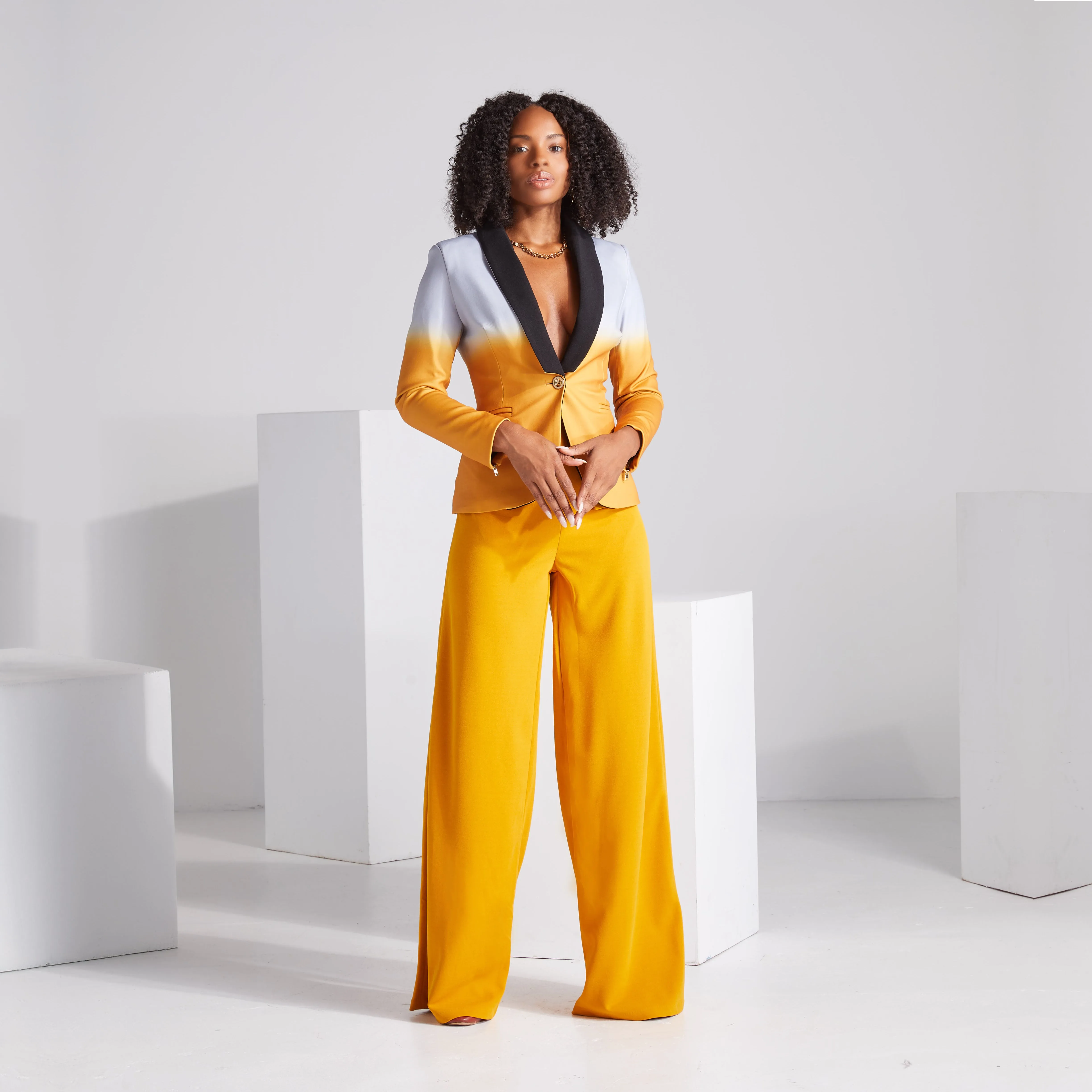 Rebellious Ombre Stretch Blazer - Mustard Gold Ombre