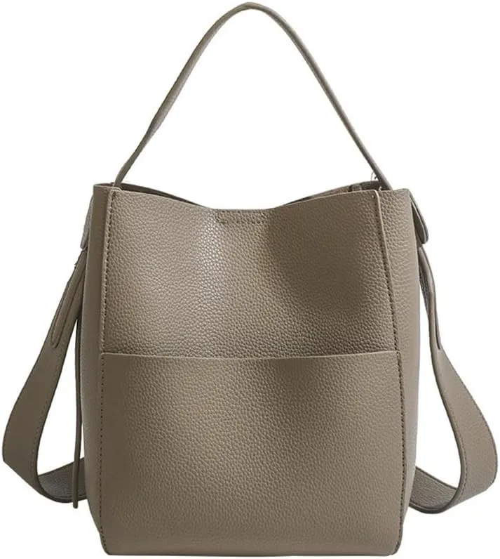 Retro Niche Design Bucket Women's Bag 2024 New Commuting Shoulder Bag Casual Versatile Crossbody Bucket Bag(Gray)