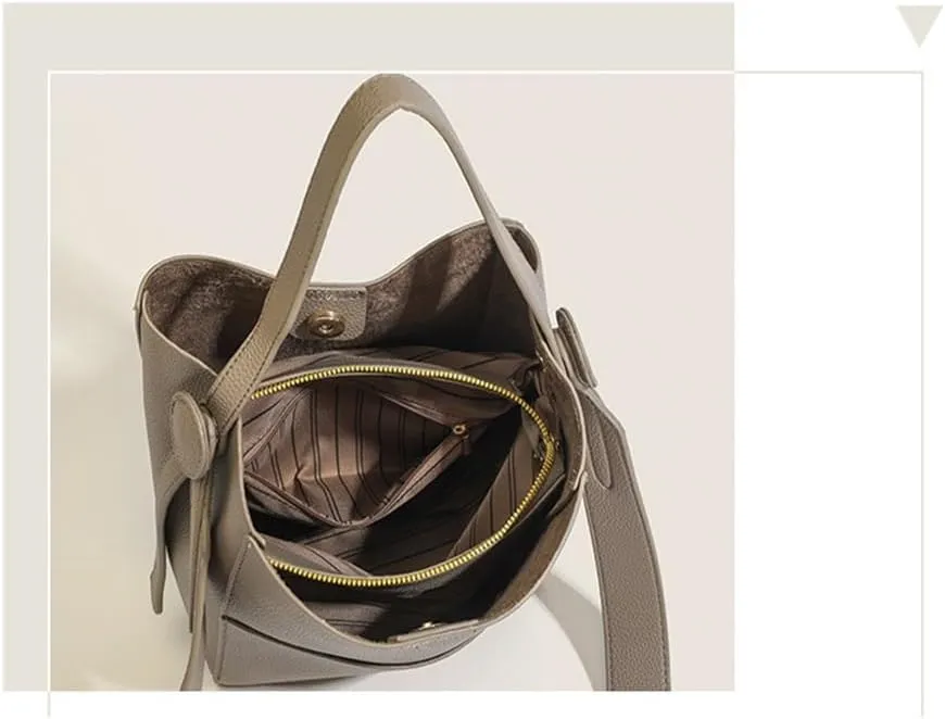 Retro Niche Design Bucket Women's Bag 2024 New Commuting Shoulder Bag Casual Versatile Crossbody Bucket Bag(Gray)