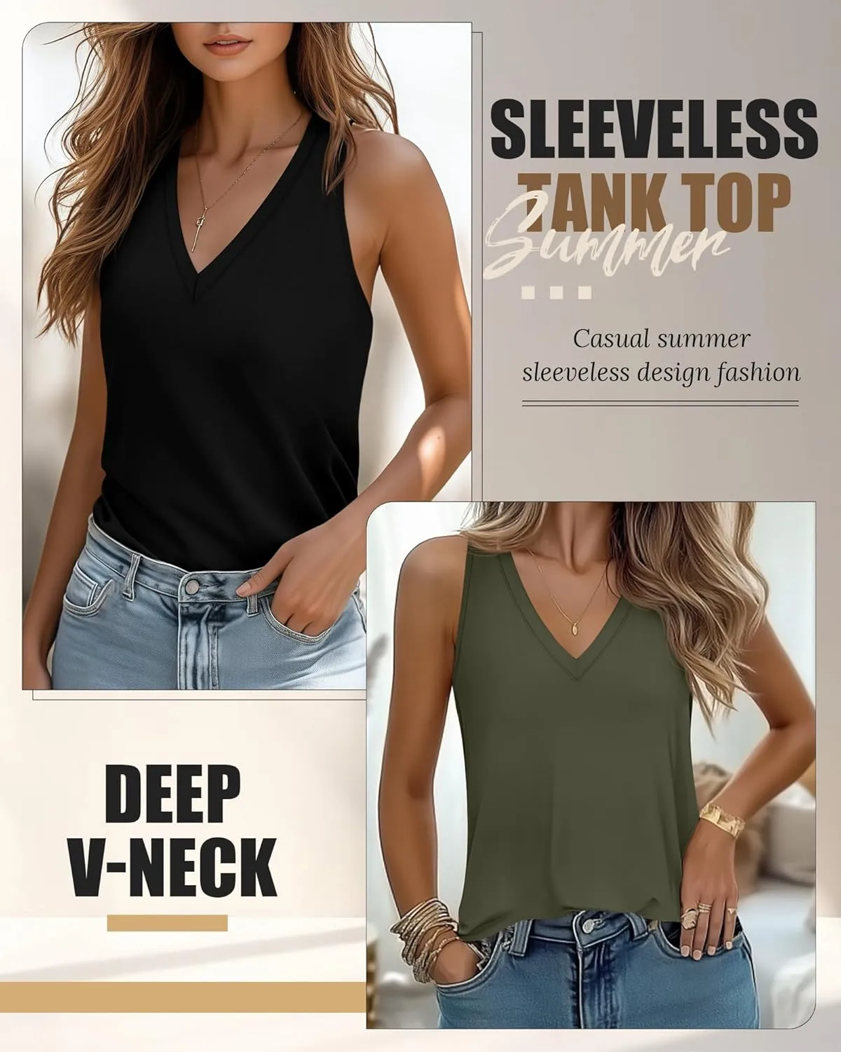 Riyiper 3 Pack Women's V Neck Tank Tops Sleeveless T Shirts Loose Casual Tunic Tank Summer 2025 Beach Vacation Clothes
