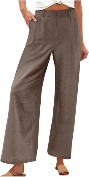 RKSTN Womens Loose Wide Leg Pants High Waist Straight Pants Casual Work Dress Pant Plain Trouser Pants with Pockets