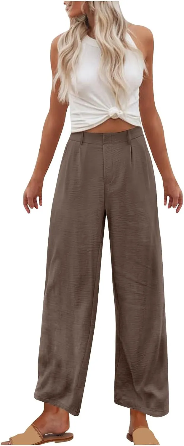 RKSTN Womens Loose Wide Leg Pants High Waist Straight Pants Casual Work Dress Pant Plain Trouser Pants with Pockets