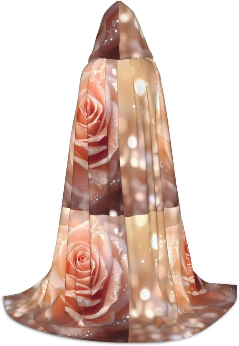 rose gold glitter print Hooded Maxi Cloak Coat Winter Warm Long Cloak Cosplay Costumes Outerwear