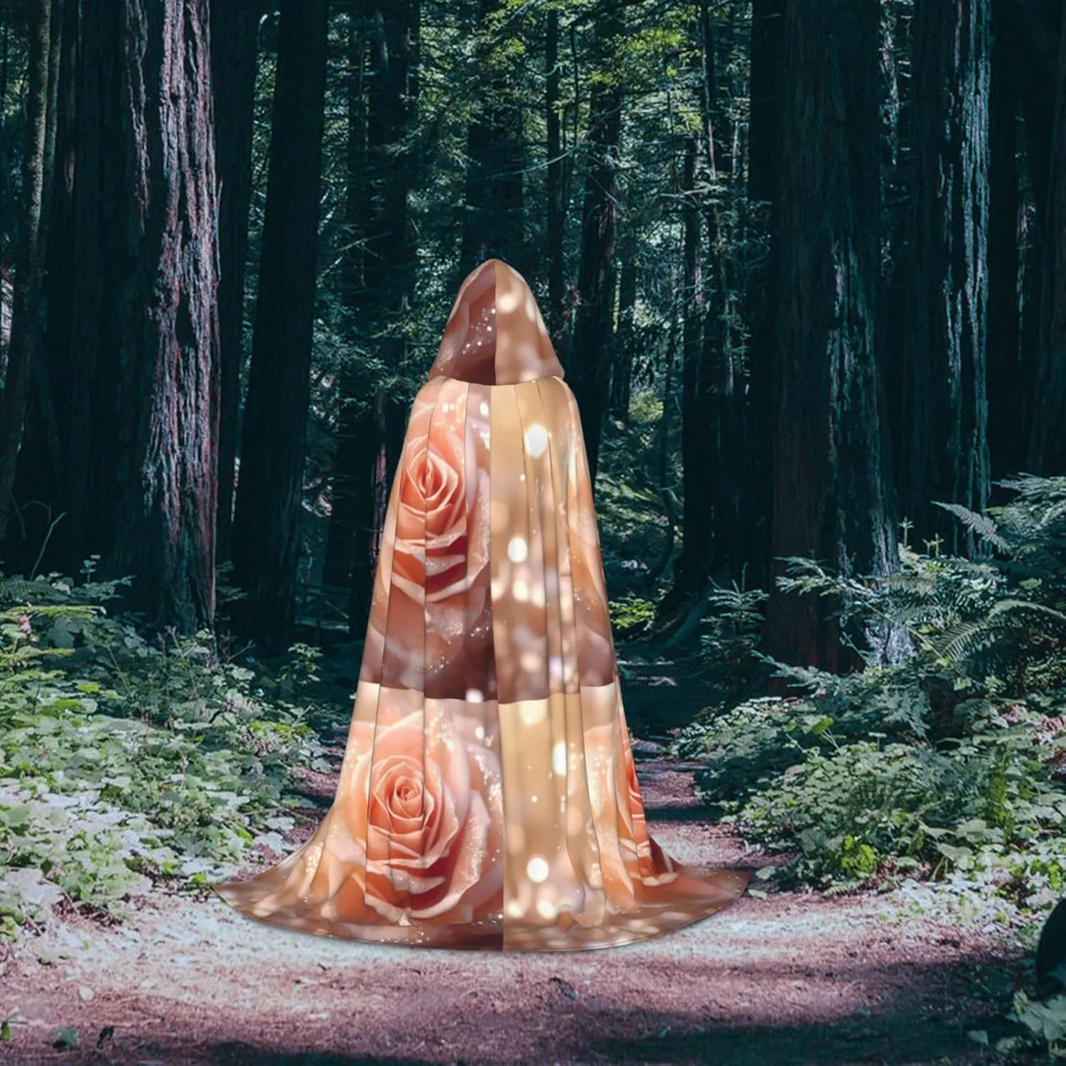 rose gold glitter print Hooded Maxi Cloak Coat Winter Warm Long Cloak Cosplay Costumes Outerwear