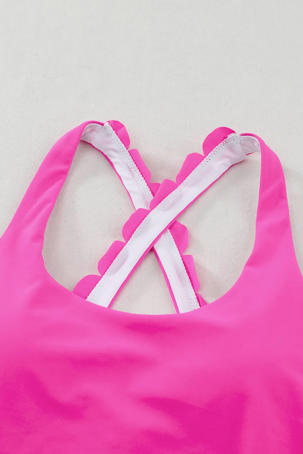 Rose Scalloped Criss Cross High Waist Bikini