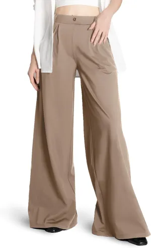 Safort Women's Wide Leg Pants Stretch Dress Pants Loose Palazzo Trousers Office Work Business, 34'' Inseam, Taupe, M