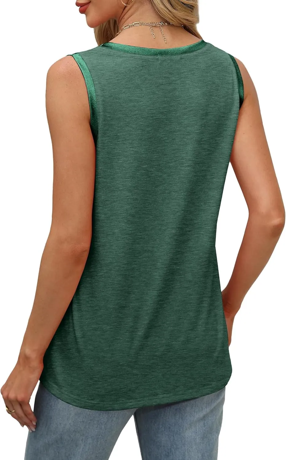 SAMPEEL Tank Tops for Women Summer Trendy V Neck Tops Shiny Trim Loose Fit Casual Sleeveless Shirts Fashion 2025