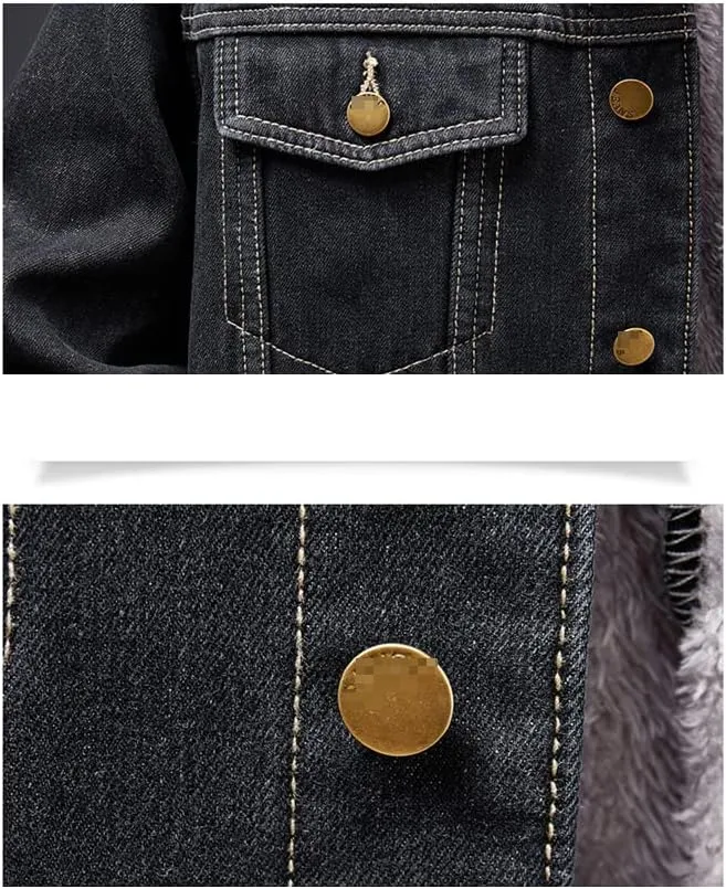 SaoBiiu Winter Men Denim Jacket Thick Cotton Padded Jeans Casual Fleece Male Coat