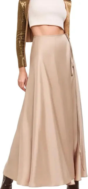 Satin Long Skirts for Women High Waisted Elegant Solid A Line Flowy Casual Silk Long Maxi Satin Skirt