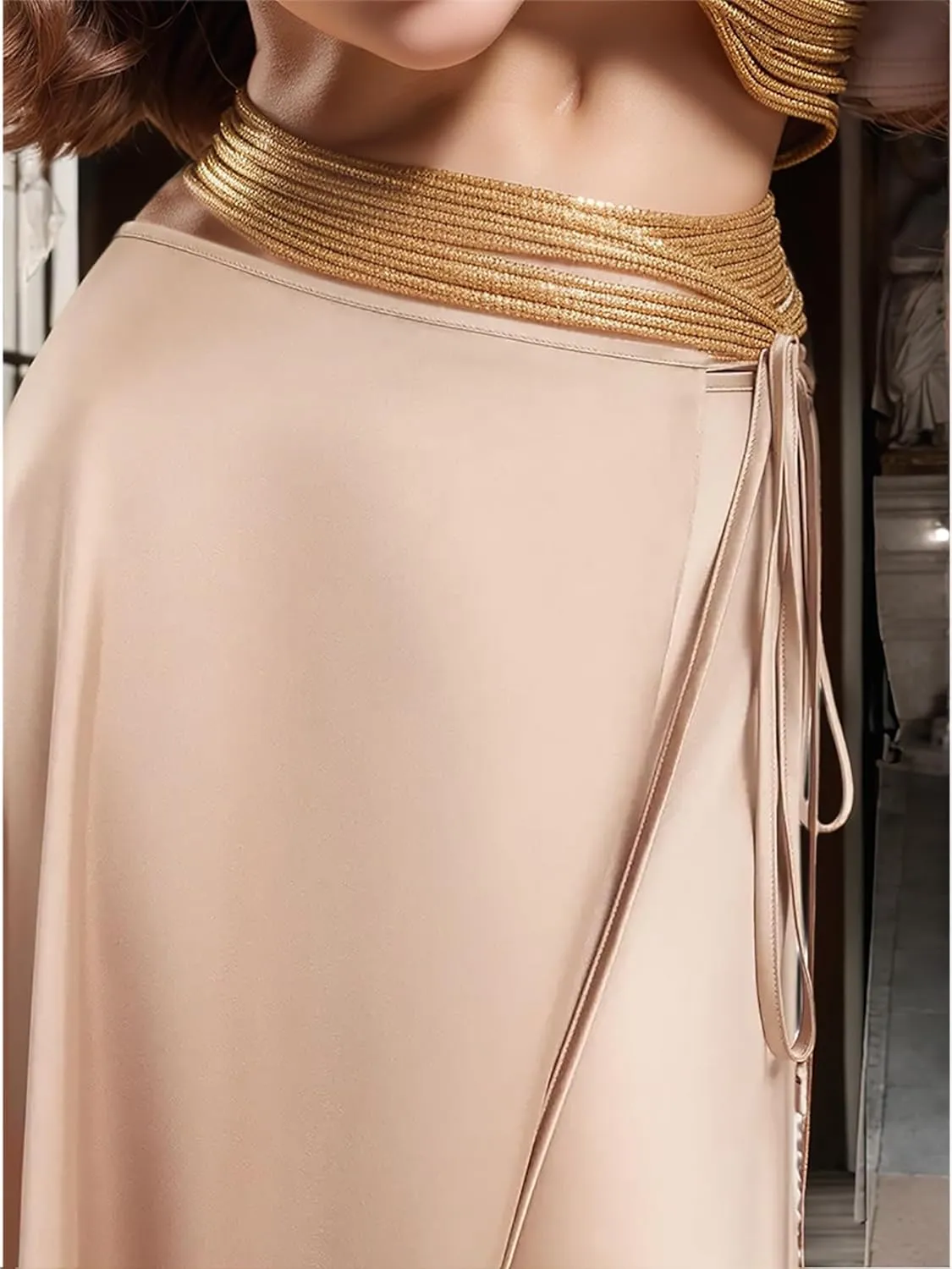 Satin Long Skirts for Women High Waisted Elegant Solid A Line Flowy Casual Silk Long Maxi Satin Skirt