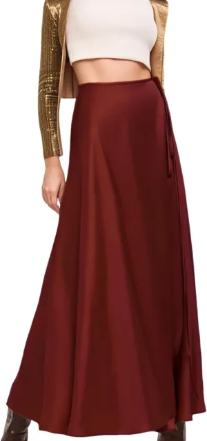Satin Long Skirts for Women High Waisted Elegant Solid A Line Flowy Casual Silk Long Maxi Satin Skirt