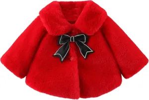 SEAUR Baby Girls Faux Fur Warm Cloak Coat Cute Winter Furry Cape Jacket Fluffy Plush Fleece Outwear with Bowknot