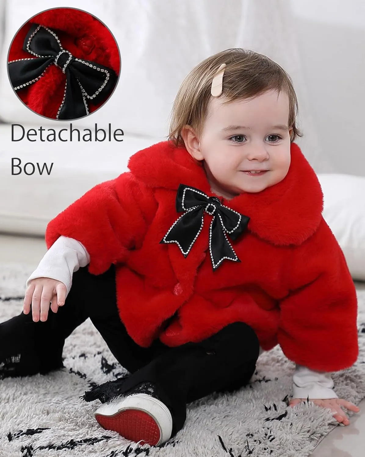SEAUR Baby Girls Faux Fur Warm Cloak Coat Cute Winter Furry Cape Jacket Fluffy Plush Fleece Outwear with Bowknot