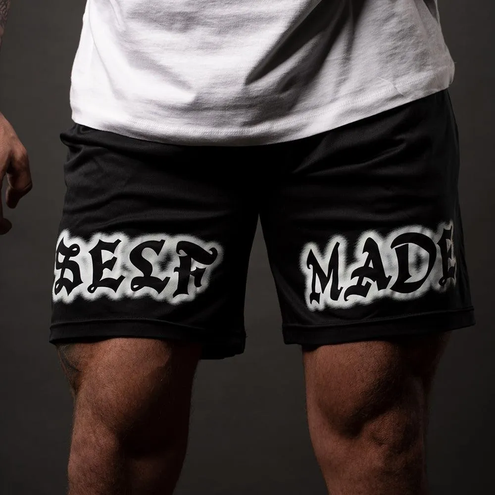 SELF MADE, Black Shorts with White Lettering