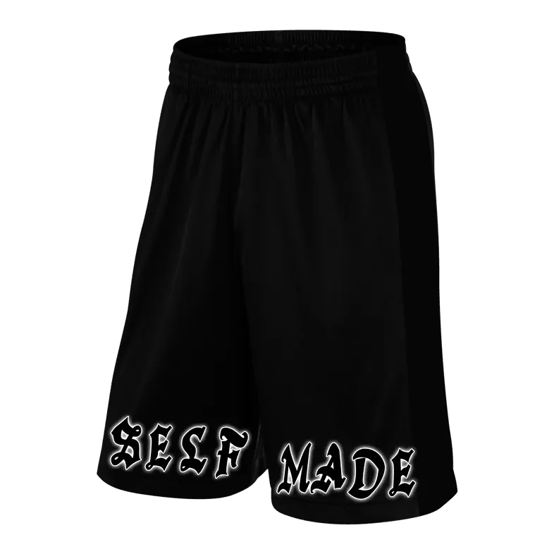 SELF MADE, Black Shorts with White Lettering