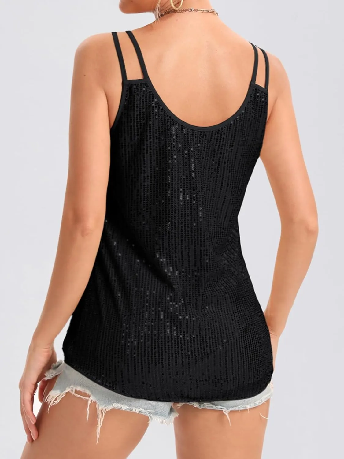 Sequin Tops for Women V Neck Dressy Tank Tops Sparkly Party Club Night Disco Concert Outfits S-XXL