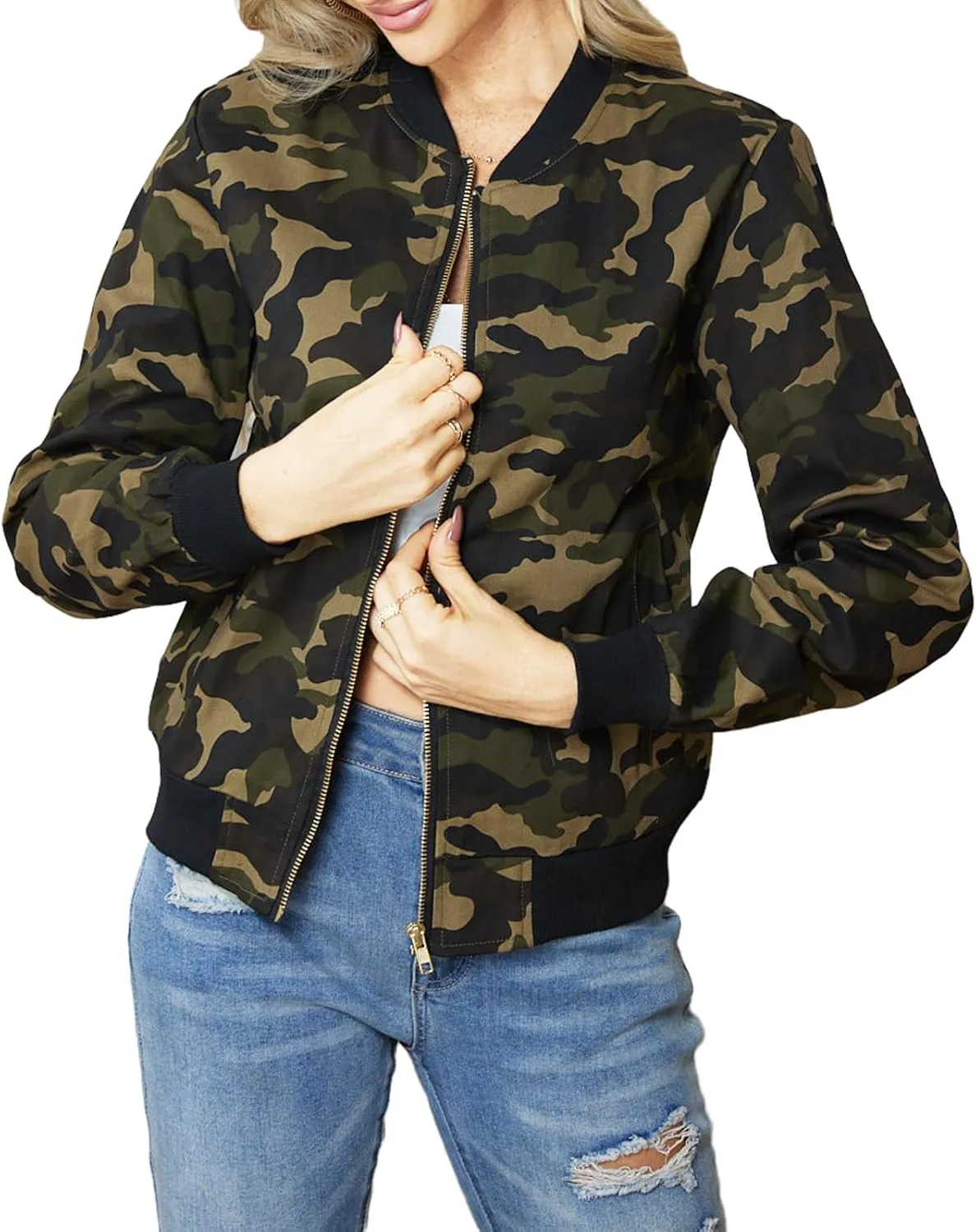 sexycherry Casual Jackets for Women Long Sleeve Lightweight Outwear Bomber Coats with Pockets