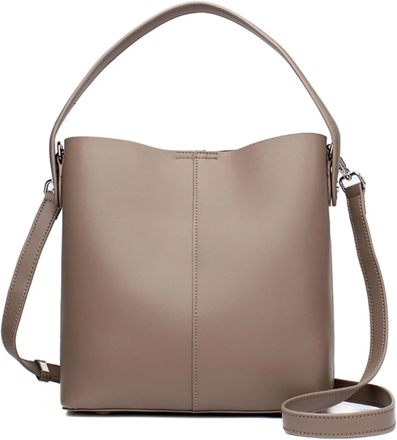 Shoulder Bag Stylish Leather Shoulder Bag for Women Solid Color Cowhide Bucket Handbag, Versatile Messenger Bag(Gray)