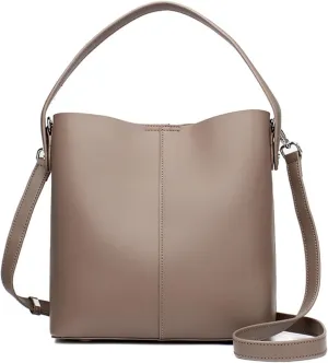 Shoulder Bag Stylish Leather Shoulder Bag for Women Solid Color Cowhide Bucket Handbag, Versatile Messenger Bag(Gray)