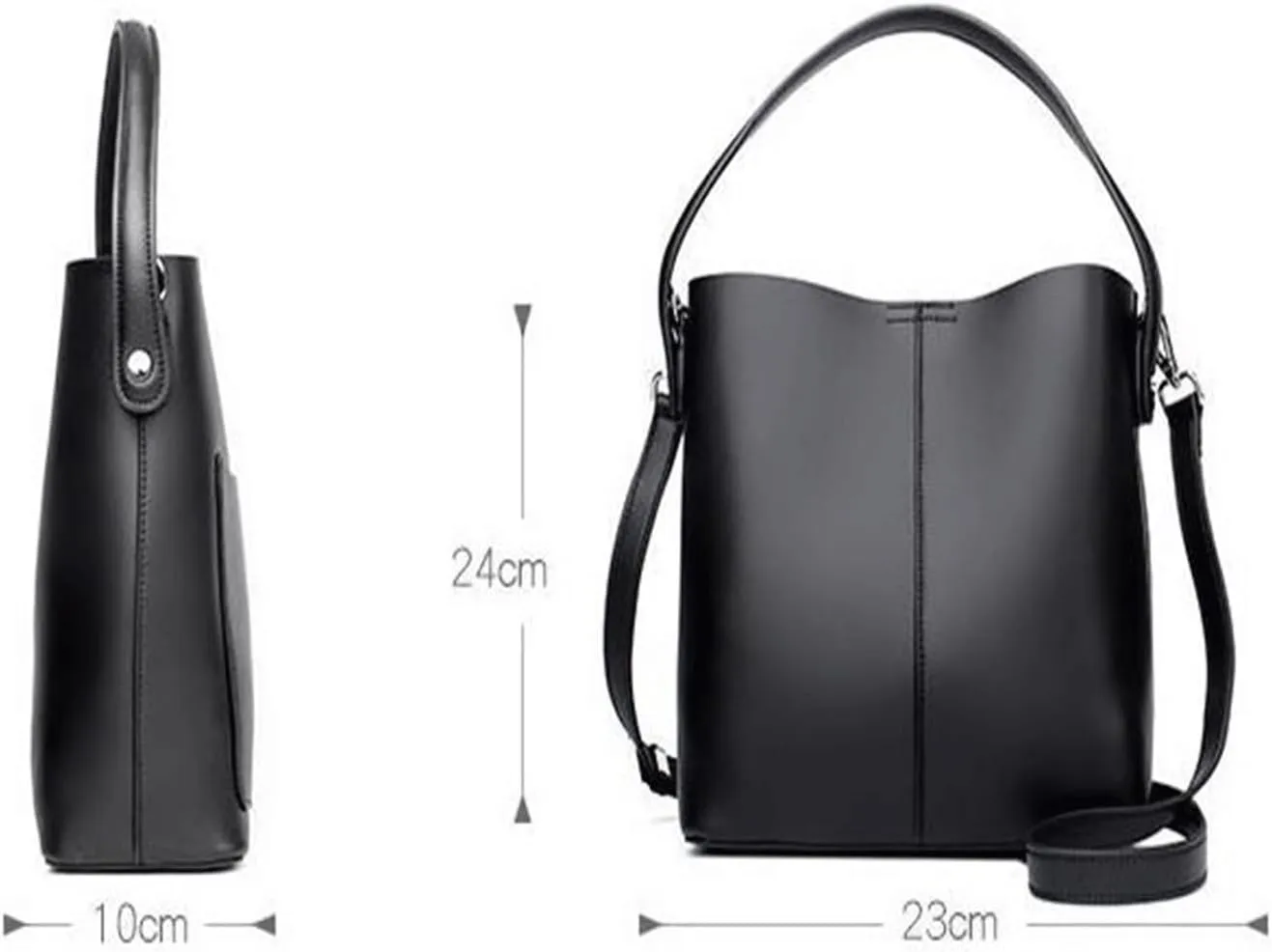 Shoulder Bag Stylish Leather Shoulder Bag for Women Solid Color Cowhide Bucket Handbag, Versatile Messenger Bag(Gray)