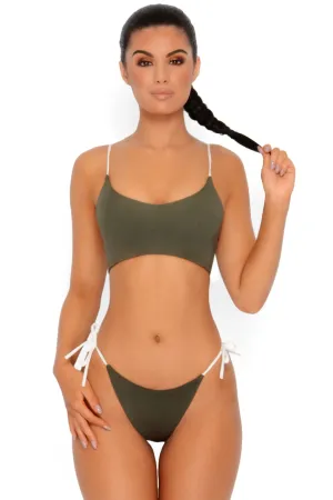 Show Em Your Knotty Side High Leg Bikini Bottoms in Khaki