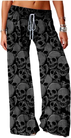 SIAOMA Women's Skull Printing Pants Plus Size Active Yoga Pants Loose Trousers